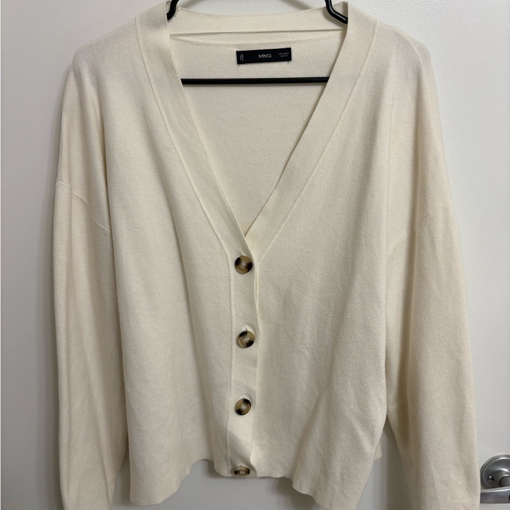 Mango Off-White Button-Up Women's Cardigan